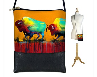 Clara Nilles Sling bag, mini crossbody bag, small shoulder purse fits iPhone 6 Plus Bison Buffalo orange RTS