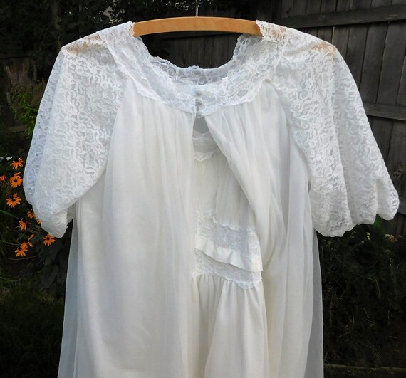 Vintage 60s Peignoir Set Nightgown lingerie white lace sheer