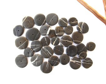 Rock Donut Beads Drilled Stone Spacers Beach Stone Beads Mediterranean Natural Stone Beads Diy Jewelry Pairs STRIPED DARK WHEELS 12-20 mm