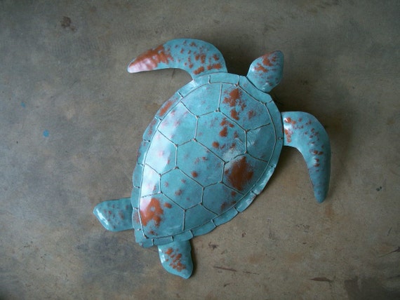 Sea Turtle Metal wall sculpture 20 x 20 Tropical Beach Coastal