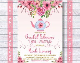 Bridal Shower Tea Party Invitation, Bridal Shower Tea, Bridal Shower Tea Invitation, Instant Download, Vintage Bridal Tea Party, Bridal Tea