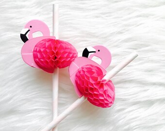 Flamingo Party Paper Straws Set of 12 Baby Pink/ Flamingo Straws/Bachelorette Party Flamingo Decorations/ Flamingo Honeycomb Straws/ Pool P
