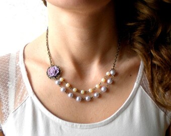Lavender Necklace Flower Necklace Purple Bridesmaid Necklace Lavender Wedding Jewelry Lavender Pearl Necklace Purple Bridal Jewelry