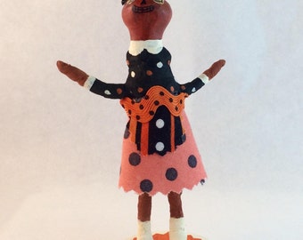 Spun Cotton, Halloween, Ooak, Vintage Inspired, Pumpkin Girl Figurine