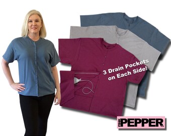 MASTECTOMY SHIRT to hold Drain POCKETS Breast Cancer Surgery Post Op Breast Cancer Gift Hospital Shirt for Healing Great Gift Gray