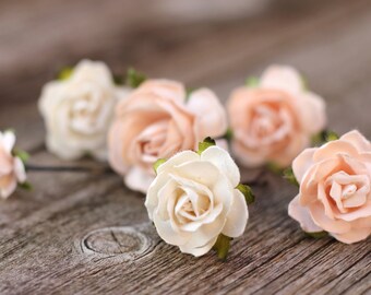 Pale Peach Wedding Bobby Pins, Floral Hair Pins Peach, Flower Hair Pins, Champagne Floral Bobby Pins, Bridal Hair Pins, Small Rose Hair Pins