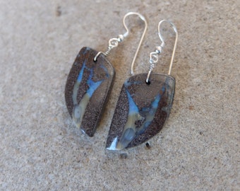 Blue brown Boulder Opal earrings, precious natural stone jewelry - handmade in Australia by NaturesArtMelbourne - unique gem stone earrings