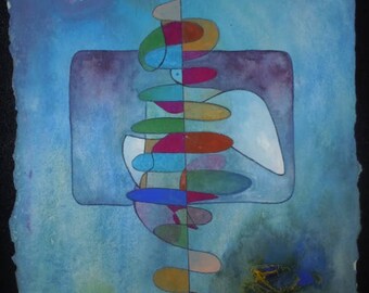 Dove. original art painting, blue, abstract, gouache