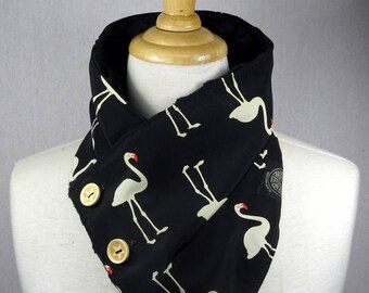scarf collar lined with minky soft flannel pink Flamingo pattern