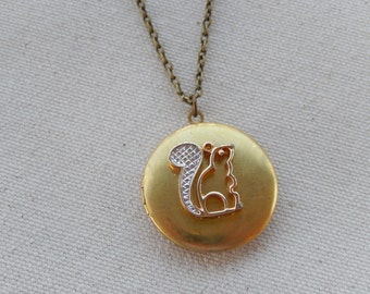 Squirrel Locket, Vintage Avon, Locket Necklace, Gift for Her