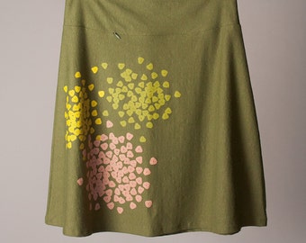 knee length skirt, a-line skirt, hemp and organic cotton skirt, olive green