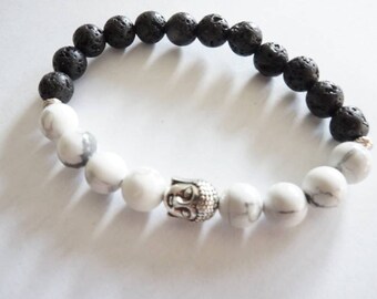 Tibetan Howlite and lava bracelet