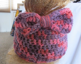 Sale - Florals Bow Back Messy Bun Hat, Messy Bun Beanie, Top Knot Beanie, Top Knot Hat, Messy Bun Bow Hat, Top Knot Bow Hat