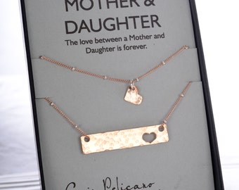 Mother Daughter Gift Mother Daughter necklace Gift for Mom Mother of the Bride Heart Necklace Mom Birthday Mommy and Me Gold Bar Necklace