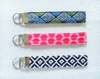 Wristlet key fob, wristlet keychain, key lanyard, Polka wrist key chain