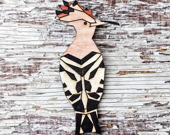 Bird, Hoopoe, wildlife, laser cut brooch