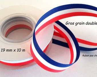 Ribbon grosgrain 19 mm x 10 m - Double sided - tricolor blue - white - red / French flag - cheap: the best quality