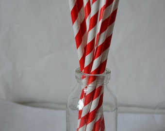 25 Red & white candy stripe paper straws