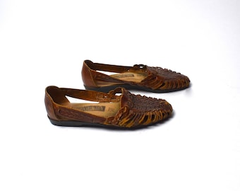 Woven Leather Basket Shoes by Leather Collection // Genuine Leather Basket Shoes // Leather Flats // Size 6
