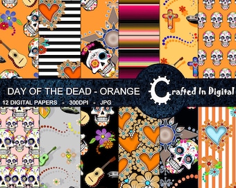 Day Of The Dead Orange - Digital Paper Collection 12x12