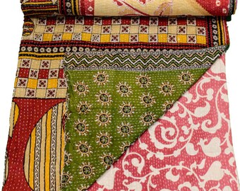 A Vintage Handmade Kantha Quilt, Boho Bedding, Vintage quilt, Kantha Throw, Reversible Quilt VKQ1678