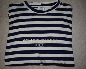 80s 90s CLASSIC Guess Jeans Usa striped long sleeve tee shirt