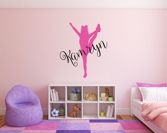 Cheerleader Girl Name Room Wall Decor Vinyl Decal Sticker - Personalized Cheerleader Heel Stretch