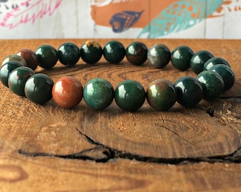 8mm Bloodstone Stacking Bracelet, A Grade, Protection - Physical Healing Support - Immune System Boost