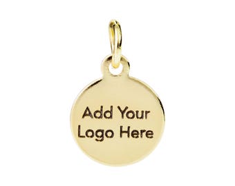 Custom Jewelry Tag, Custom Metal Tag with Logo Laser Engraved on Round Disc Tags Sequins, 14K Gold Plated,6~12mm,Sample Service, F0LC.GO01.C