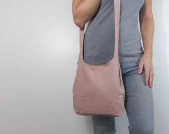 rose pink hobo bag. choose large or medium handbag with shoulder or crossbody strap. stylish linen purse.