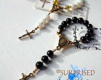 12 WHITE MINI ROSARIES. Glossy white pearls denaries. First Communion Favors. Wedding-confirmation-baby shower-wake-funeral-loss Keepsake.