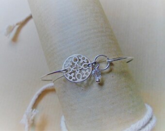 925 sterling silver Bangle Bracelet / Swarovski Crystal and Mandala / nature jewelry