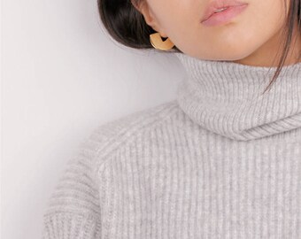 Chunky Gold Half Disc Trending Earrings - Sleek Hoop Earrings - Half Moon Earrings