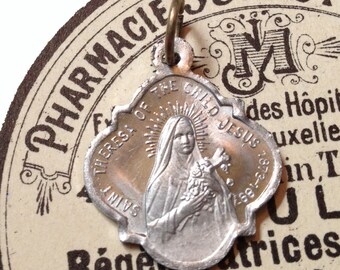 SAINT THERESA MEDAL Antique Vintage Religious I Will Spend My Heaven Doing Good Upon Earth