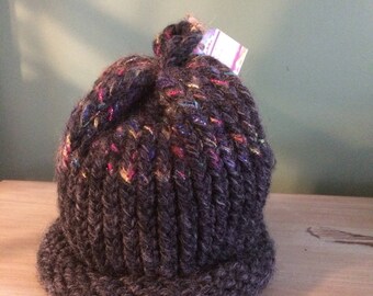 One of a Kind Hand Knitted Acrylic/Wool Blend Beanie Hat
