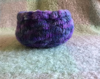 Hand knit felted wool bowl