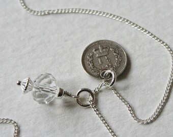 Victorian 1 1/2 Pence Sterling Silver Charm Necklace 1843 Genuine Coin