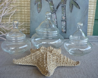 Set of 3 Vintage Apothecary Jars, Glass Display Jars, Cottage Decor, Shabby Chic