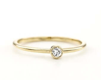 Thin Round Diamond Ring ~ Dainty Round Diamond Ring ~ Minimalist Round Engagement Ring ~ Simple Diamond Engagement Ring ~