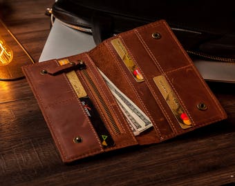 Leather Travel Wallet,Long wallet,Bifold wallet,Distressed Leather Wallet,Leather iPhone Wallet,Passport Wallet,Women leather wallet,Wallet