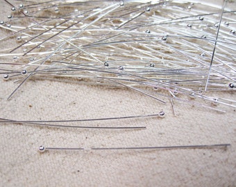 2 inch Head Pins Silver Plated Ball End Headpins 2 inches 22 gauge 50 pcs Made in the USA F555