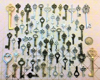 68 Bulk Lot Skeleton Keys Vintage Antique Look Replica Charms Jewelry Steampunk Wedding Bead Supplies Pendant Collection Reproduction Craft