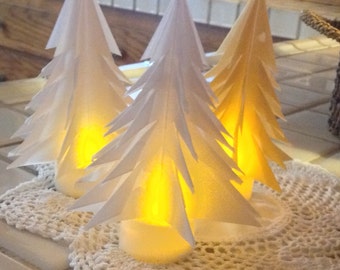 7 Origami Luminary Trees with Candles