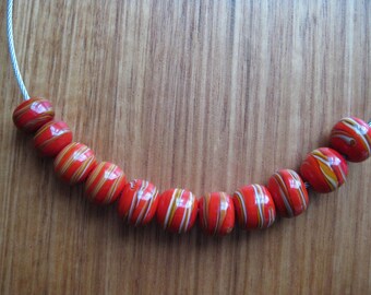 Lampwork Glass Beads. Red, Ivory and Brown Glass Beads. Mixed Stringer. Australian Artisan Handmade Glass Beads. Kiln Fired Glass Beads