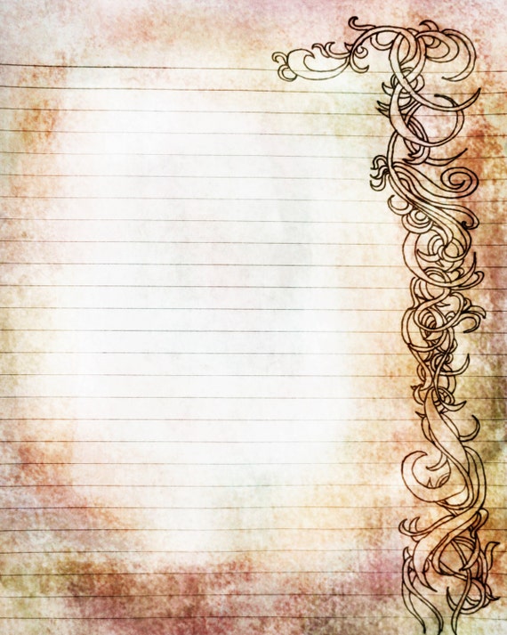 Download Printable Amber and Rose Colored Filigree Lined Journal Page