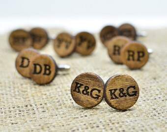 Personalized Wood Cufflinks Monogrammed Custom Engraved Wooden Cuff Links Rustic Groomsmen Bridal Party Gift for Guys Groom Proposal Gift