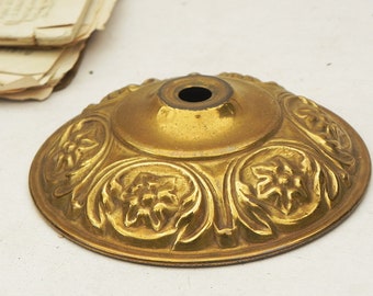 Vintage Stamped Brass Chandelier Lamp Cap Lamp Parts 4-3/8"W