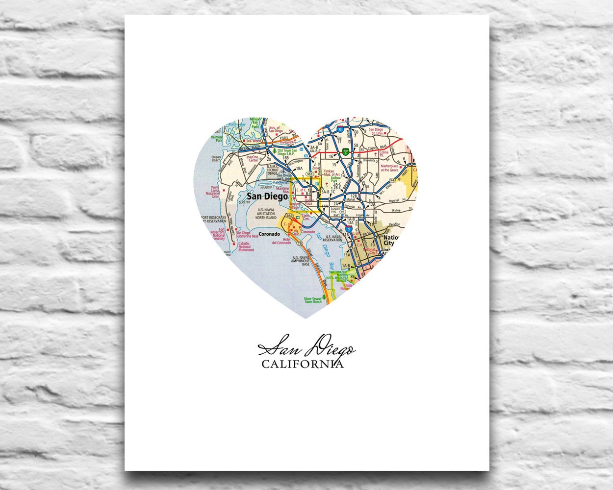 San Diego California Vintage Heart Map DIGITAL DOWNLOAD for San Diego California Vintage Heart Map DIGITAL DOWNLOAD for