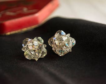 Vintage Glass Crystal Cluster Clip On Earrings