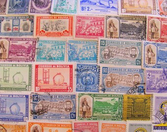 Straight from Bolivia 50 Vintage Bolivian Postage Stamps Plurinational State of Bolivia Sucre Latin Love Steampunk South American Philately
